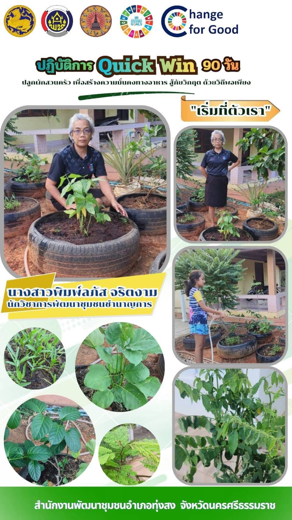 พช.ทุ่งสง : ขับเคลื่อนกิจกรรม “ผู้นำทำก่อน” ปฏิบัติการ "Quick Win" 90 วัน ปลูกผักสวนครัว เพื่อสร้างความมั่นคงทางอาหาร สู้ภัยวิกฤต ด้วยวิถีพอเพียง