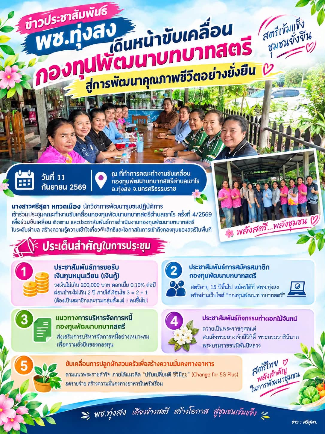 พช.ทุ่งสง เดินหน้าขับเคลื่อนกองทุนพัฒนาบทบาทสตรี สู่การพัฒนาคุณภาพชีวิตอย่างยั่งยืน ตำบลเขาโร